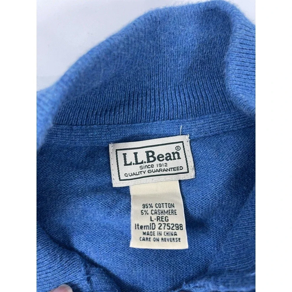 LL Bean Mens Sweater Sz L Cashmere Cotton Blue Pullover Casual 1/4 Zip ‎ Outdoor